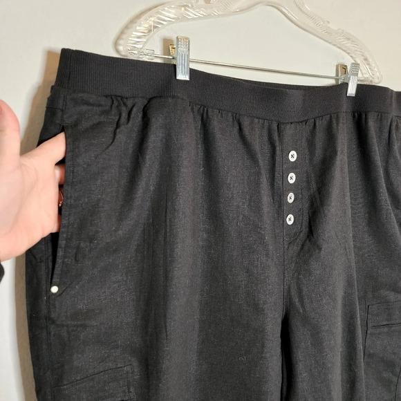 Ellos Linen Blend Stretch Waist Black Crop Cargo Pant Plus Size 28 4X New NWOTS - Picture 2 of 15